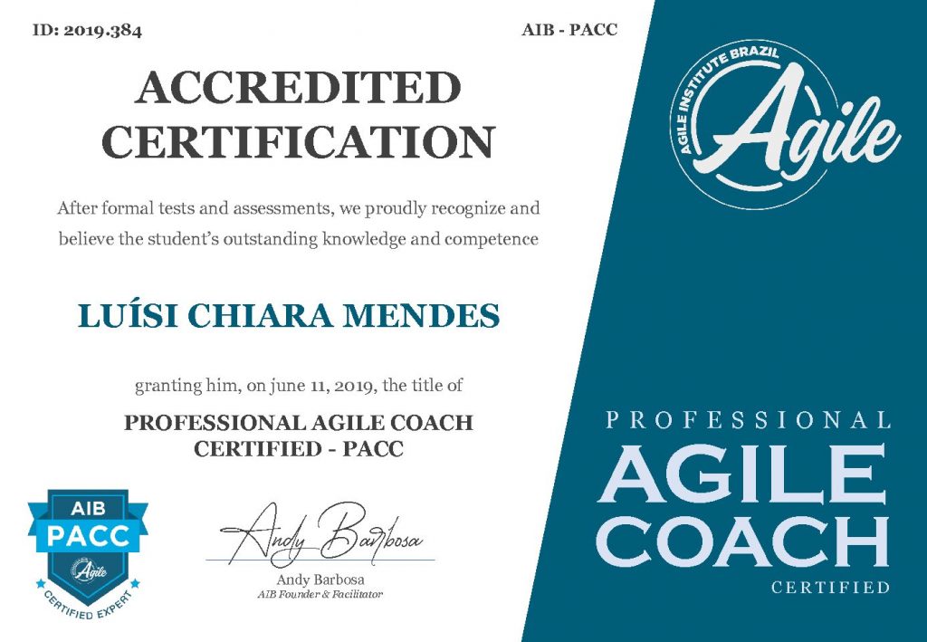 Professional Agile Coach Certification from Luisi Chiara Mendes